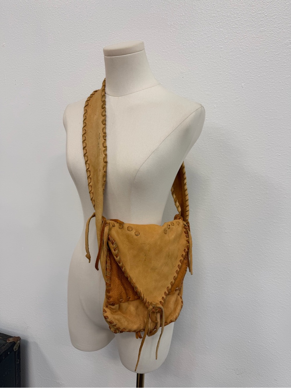 Vintage Soft Suede Tan Crossbody Bag